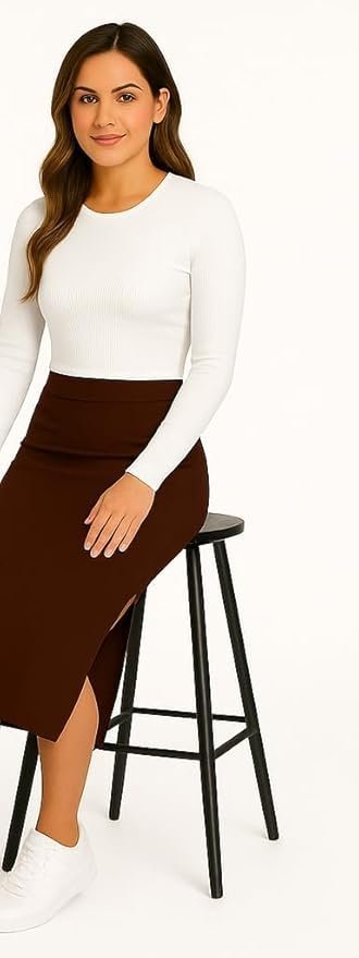 Women's Elastic Waist Pencil Bodycon Midi Skirt - Women's Imported Stretchable Skirt Elastic Waist Stretch Bodycon with Calf Length - Image 4