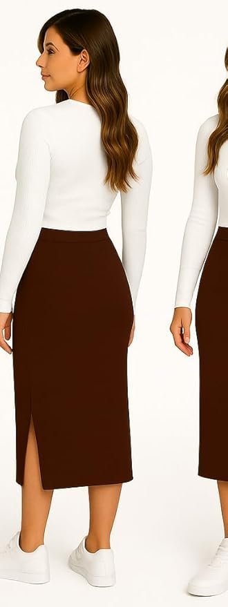 Women's Elastic Waist Pencil Bodycon Midi Skirt - Women's Imported Stretchable Skirt Elastic Waist Stretch Bodycon with Calf Length - Image 6