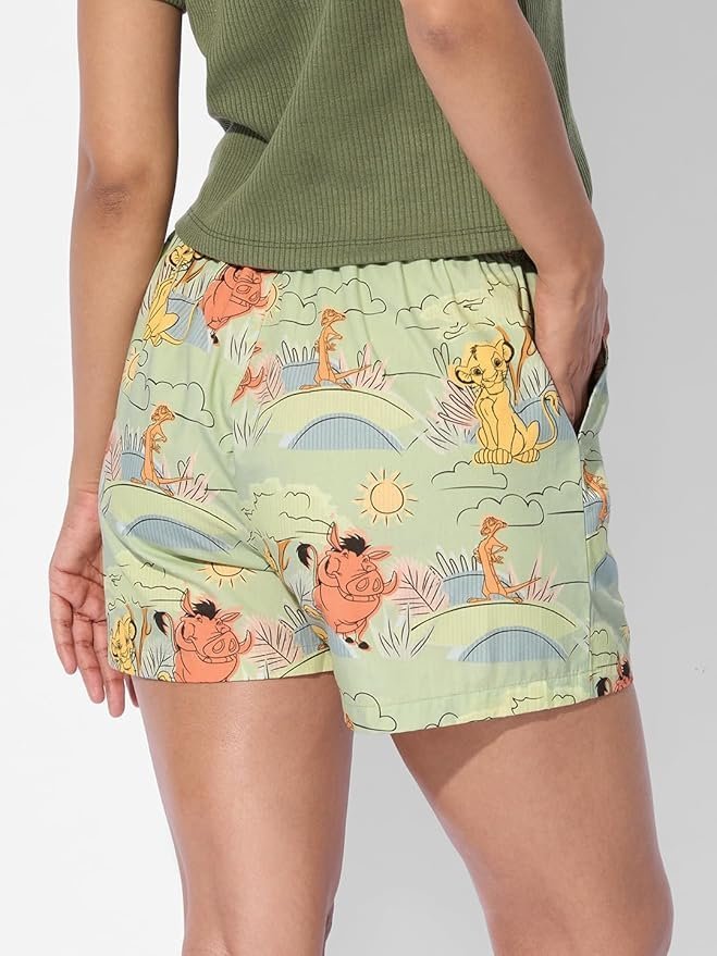 Hakuna Matata Women and Girls Pull On Green All Over Printed Regular Fit Cotton Boxer Shorts - Image 3