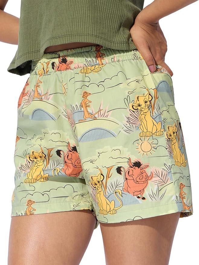 Hakuna Matata Women and Girls Pull On Green All Over Printed Regular Fit Cotton Boxer Shorts