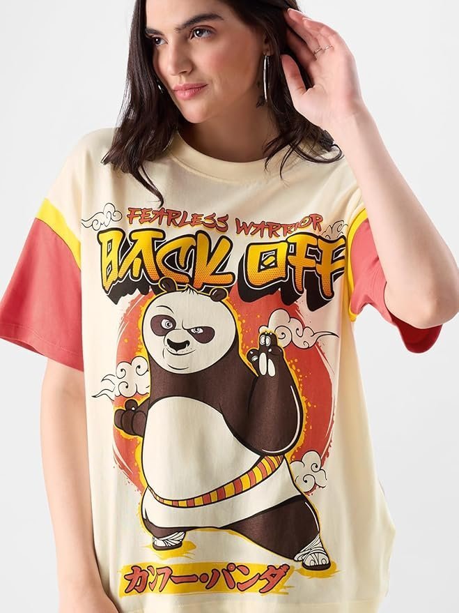 Back Off Womens Oversized Fit Graphic Printed Half Sleeve Cotton Multicolored - Image 2