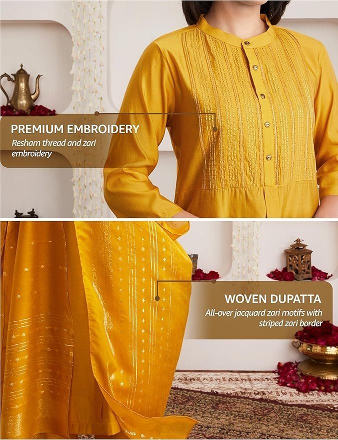 Women's Embroidered Kurta Pant Set with Dupatta - Image 5