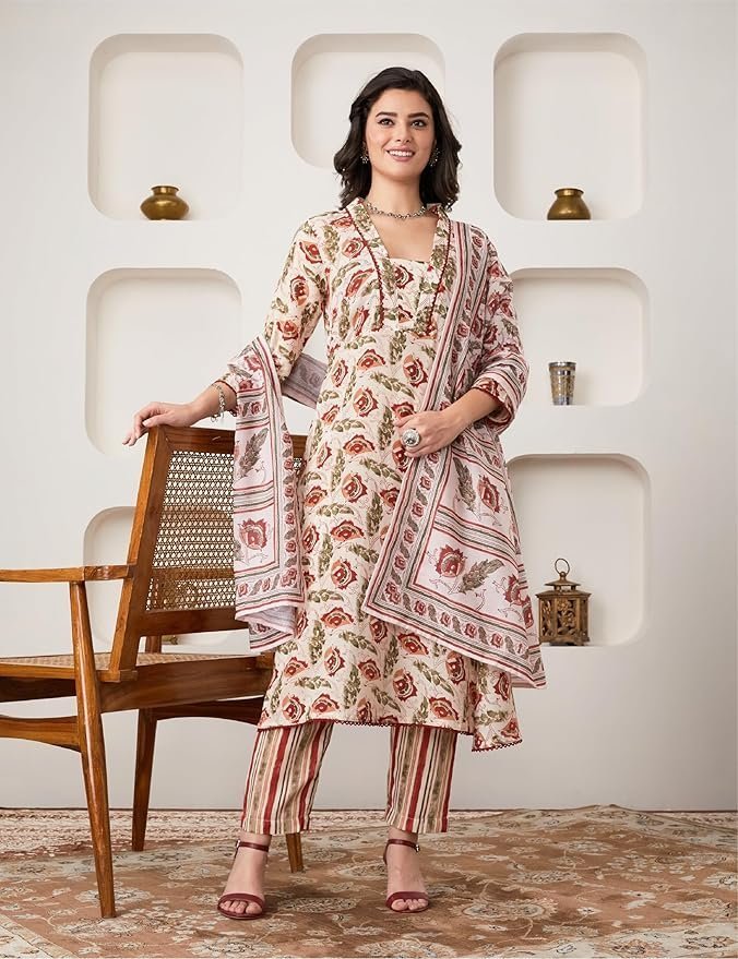 Myx Women's Printed Anarkali Kurta Pant Set with Dupatta - Image 3