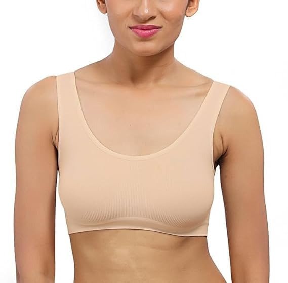 Women's/Girl's Nylon Spandex Non-Padded & Non Wired Seamless Sports Bra, for Running, Athletics, Excercise (Free Size) (Suitable Upto 32)